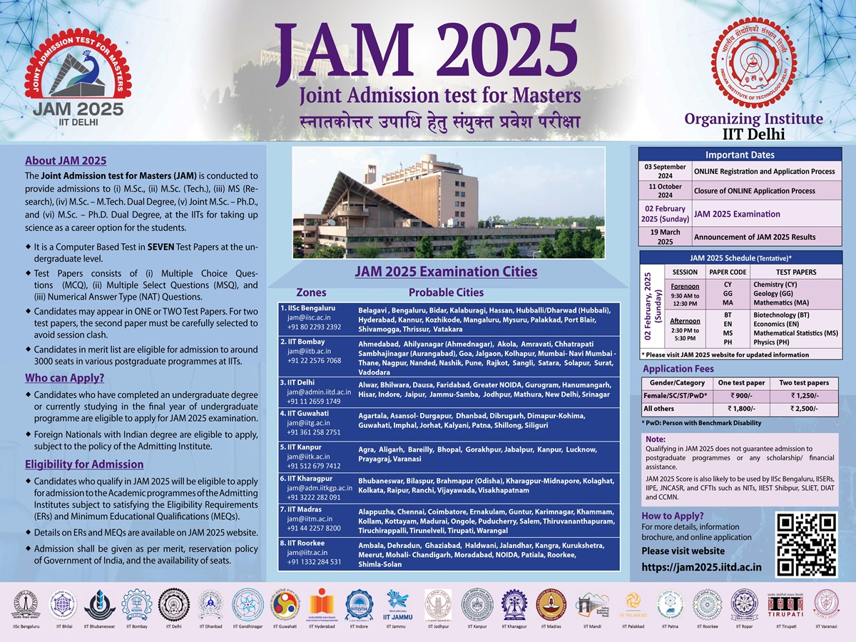 IIT JAM 2025 registration Open Till 11 October 2024, Details And Links Provided Here