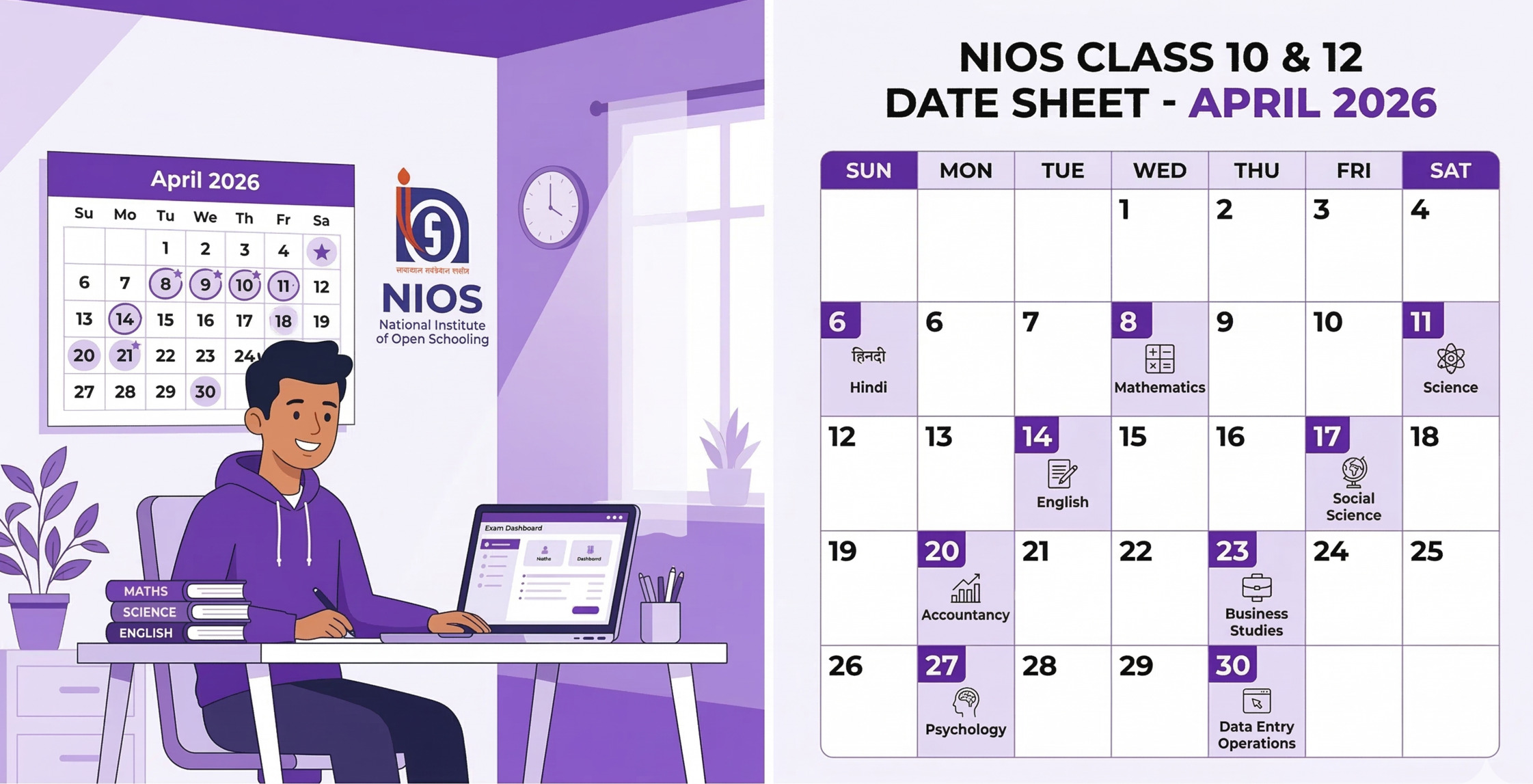NIOS April Exam 2026 Date Sheet Class 10th & 12th Timetable, Schedule & How to Check Online