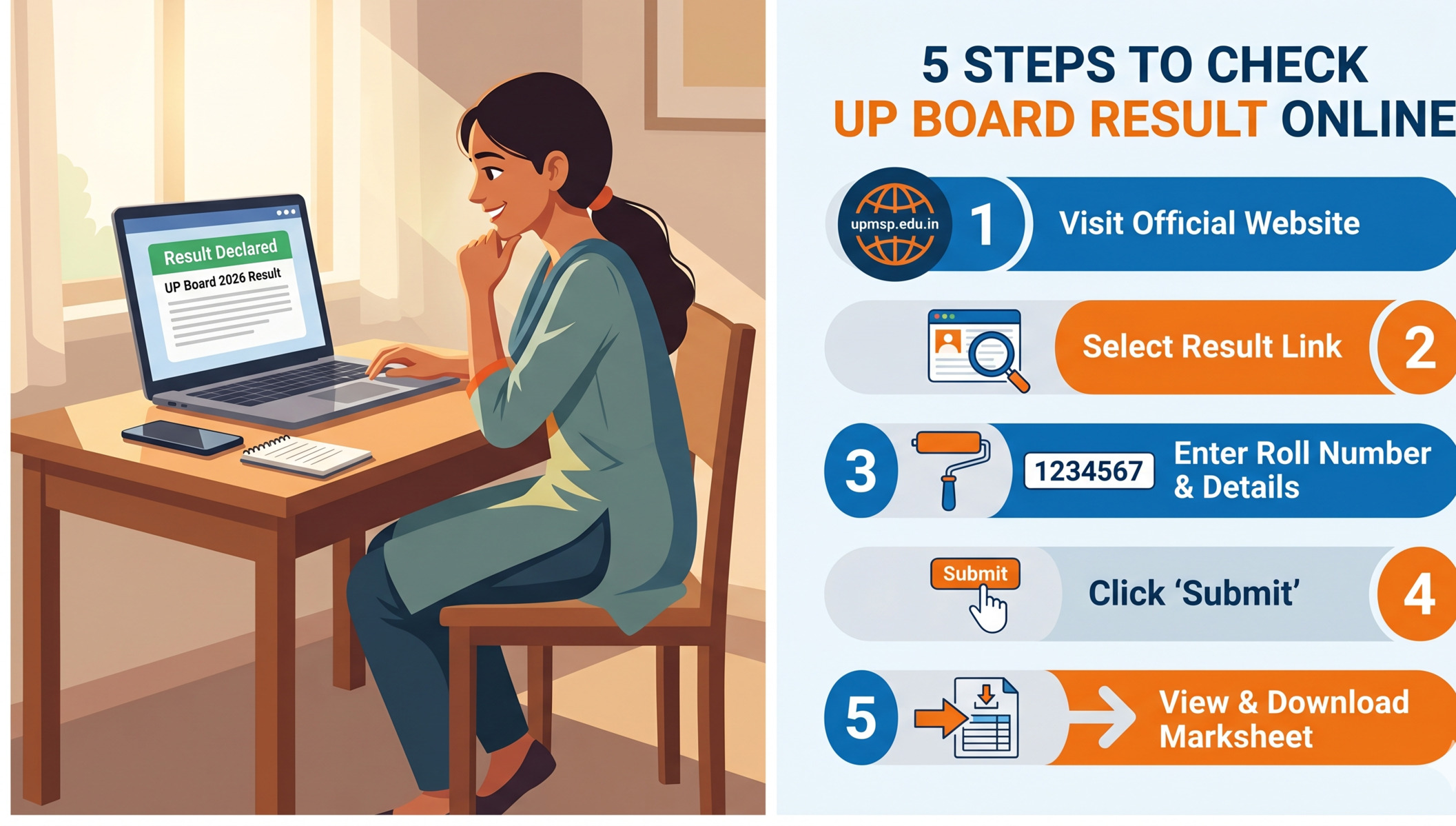 UP Board Result 2026 Date LIVE: Class 10 & 12 Scorecard on April 23 4 PM on upmsp.edu.in. Check UPMSP Class 10 & 12 scorecard, roll number steps,