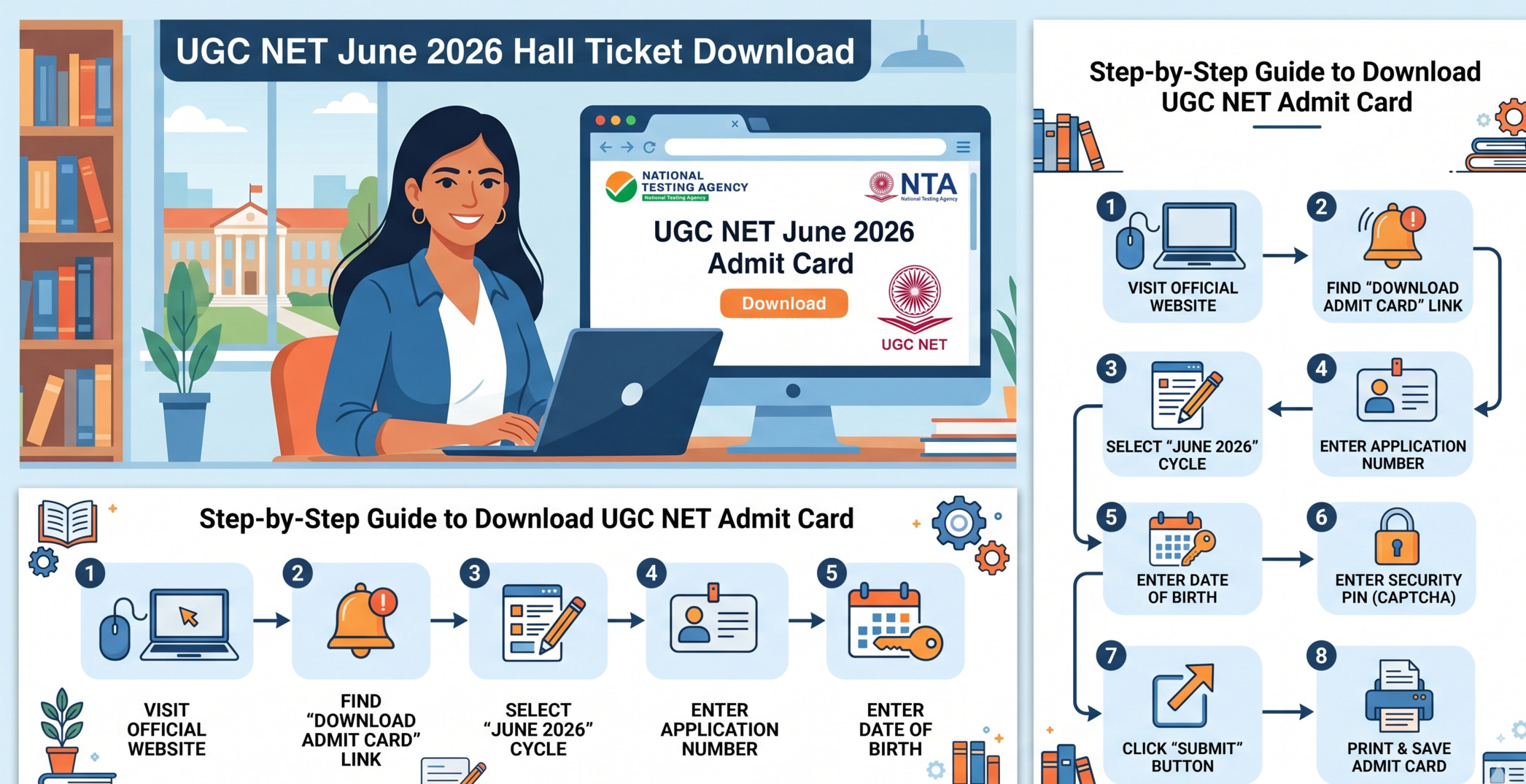 NTA UGC NET June 2026 Admit Card is live at ugcnet.nta.nic.in. Download hall ticket, check exam dates (June 22–30), eligibility,