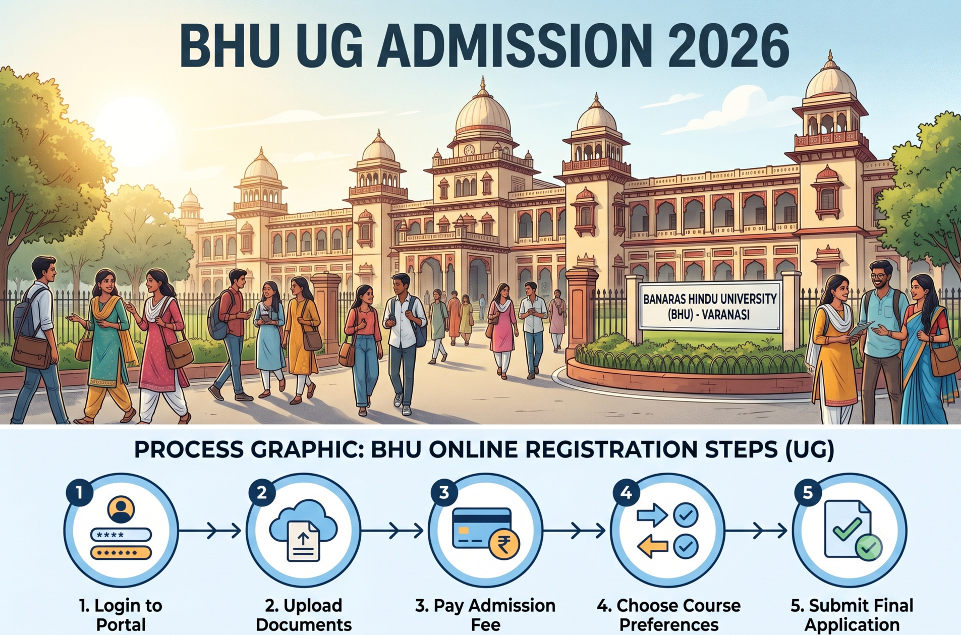 BHU UG admission 2026 registration is live for BA, BSc & more via CUET scores. Get dates, eligibility, fees, documents,