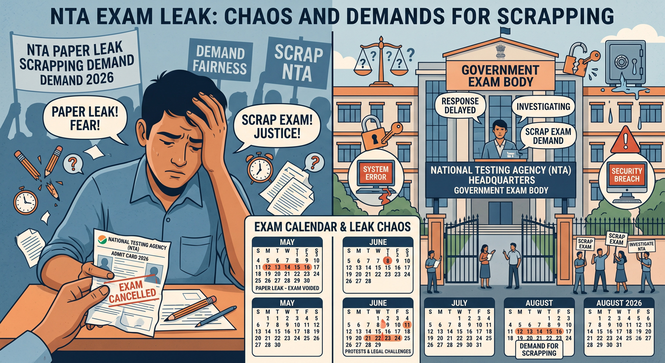 NTA faces fresh scrapping demands after UGC-NET errors and NEET leaks. Get dates, eligibility, retest schedule