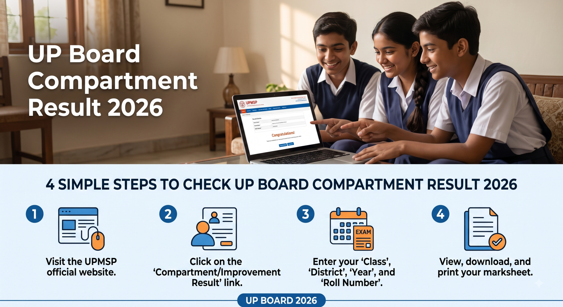 UP Board Compartment Result 2026 is declared! Check UPMSP Class 10, 12 results, passing marks, eligibility,