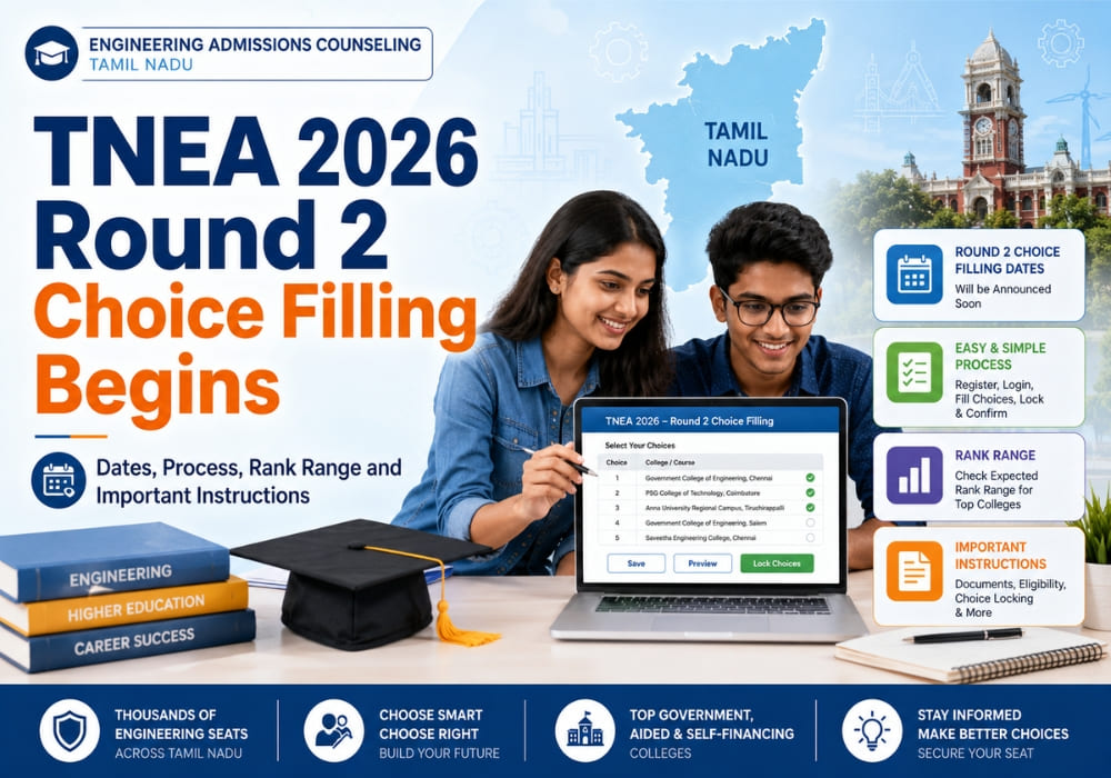 TNEA 2026 Round 2 Choice Filling Begins: Dates, Process, Rank Range and Important Instructions
