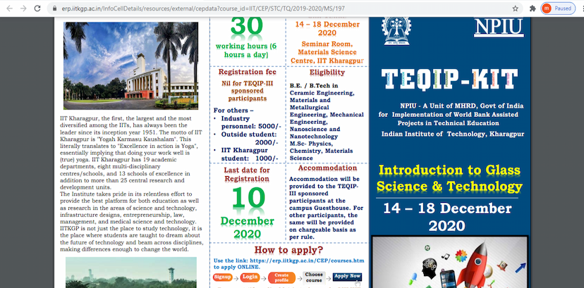 Course on Glass science and technology