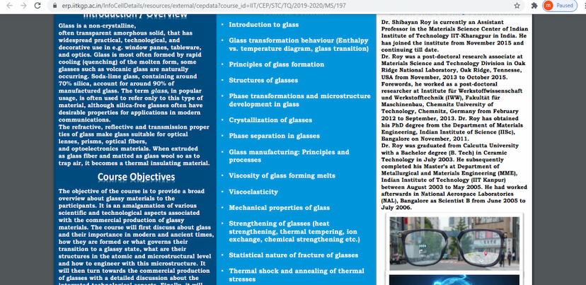 Course on Glass science and technology