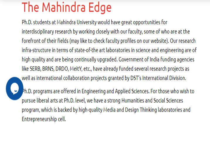 Mahindra University PhD admission 2022