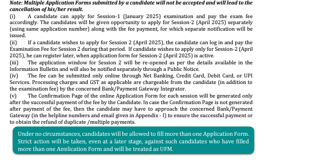 JEE Mains 2025 Application submission rules