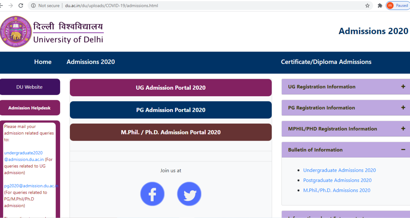 Delhi University admission 2020