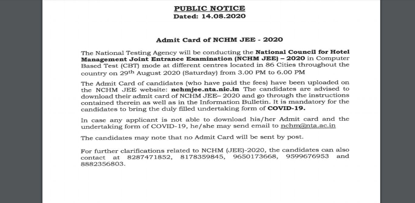 NCHM JEE 2020