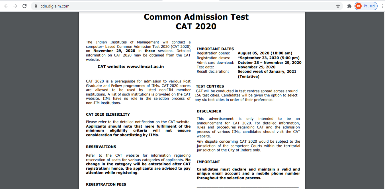 CAT 2020 exam