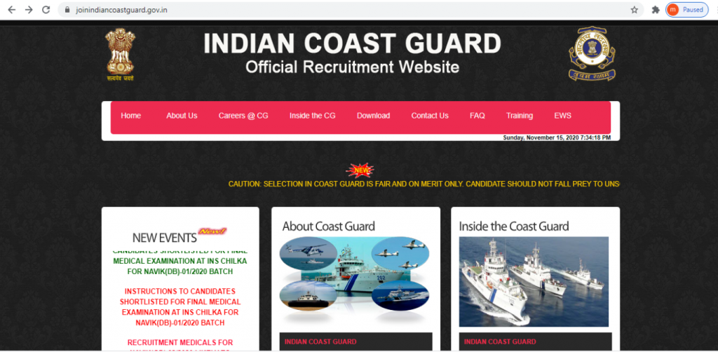 Indian Coast Guard recruitment great regn from 30 Nov