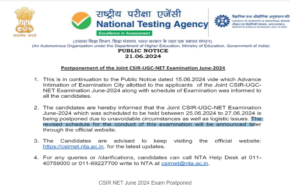 Csir Ugc Net 2024 Postponed! New Dates And Latest Information