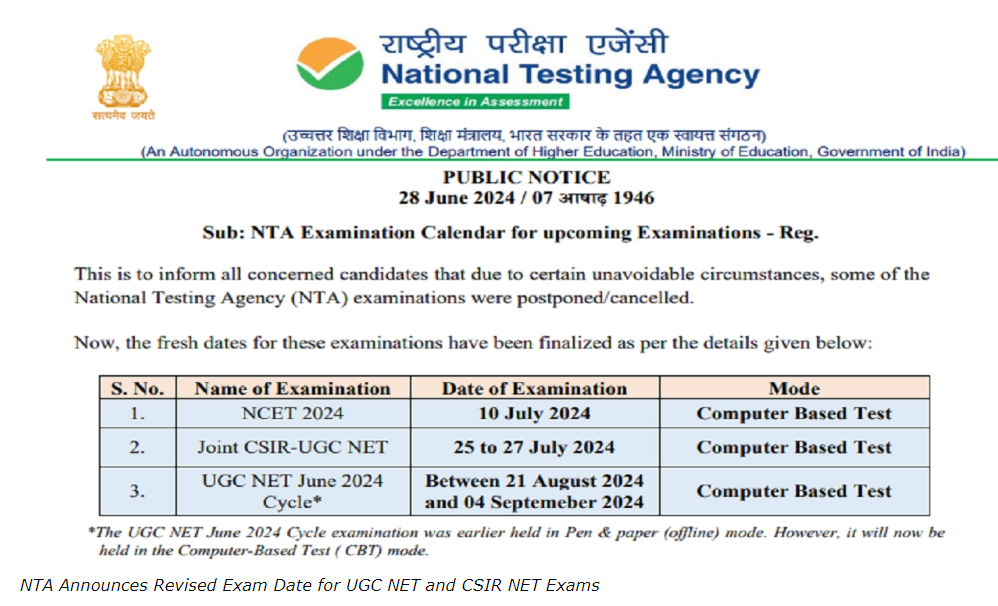 Ugc Net June 2024 Re Exam Dates Announced